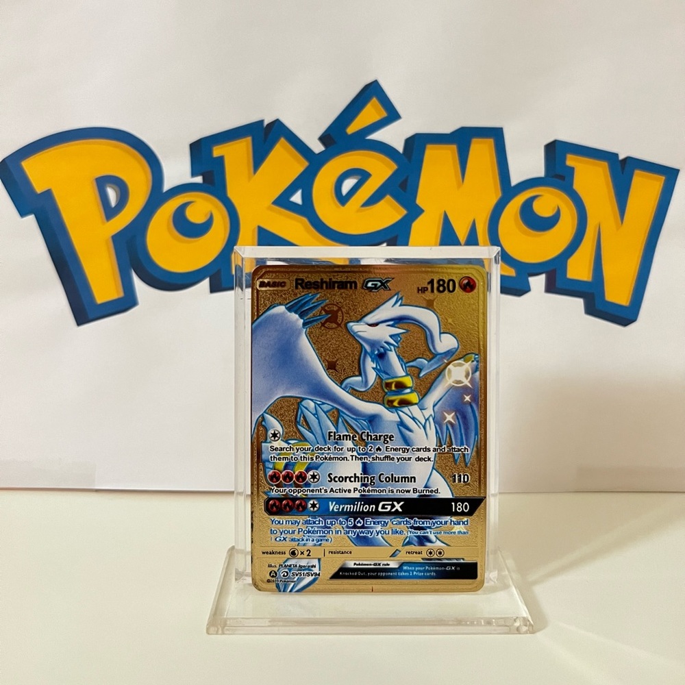 Pokémon Reshiram GX SV51/SV94 Hidden Fates Shiny Metal Gold Card Rare